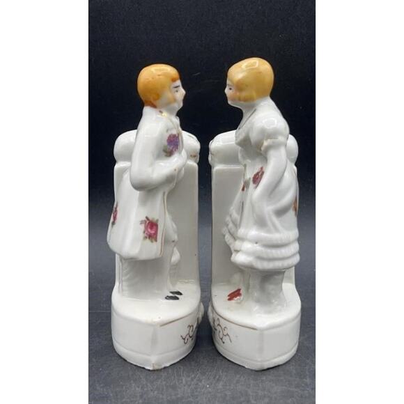 VTG Japanese Porcelain Colonial Man & Woman Bookends Hand-painted w/ 22K Gold - Picture 13 of 16